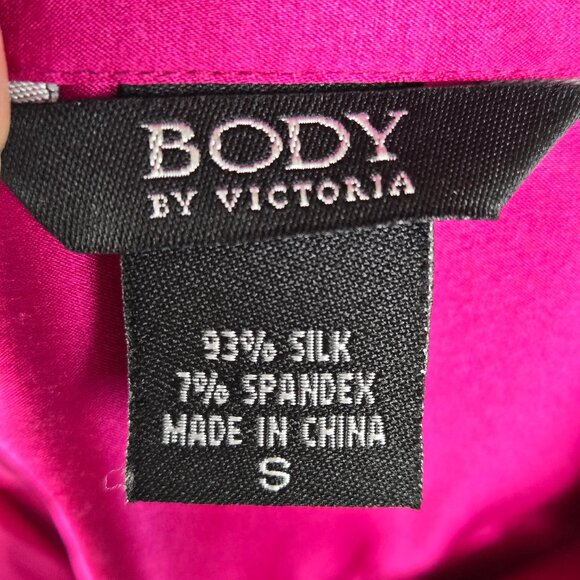 Body by Victoria Sz Small Fuchsia Silk Button Down Shirt Turnback Cuff Long Slv - Picture 10 of 16